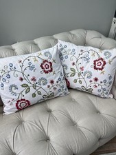 IKEA Alvine Embroidered Cotton Pillow Cover with Feather Filled Pillow Insert x2