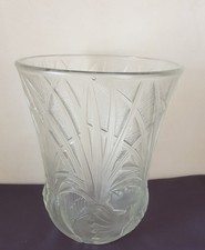 Verlys, nice frosted pressed molded glass vase, model "Les Coqs" Uncommon