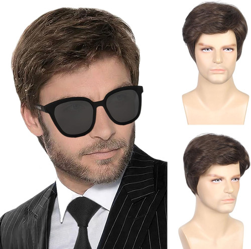 Mens short wig brown layered - short,