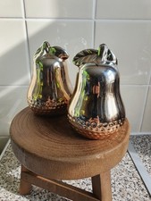 Copper Dimpled Ceramic Pear Ornament Duo Home Decor Made In Spain Vintage