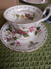 Vintage Royal Albert Bone China December Christmas Rose Tea Cup & Saucer Set