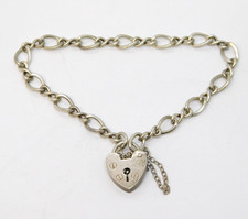 Sterling Silver Fancy Link Charm Bracelet Heart Lock Clasp Vintage 1976 London