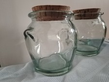 2 x 12cm Tall Clear Glass Storage Jars with Cork Stoppers