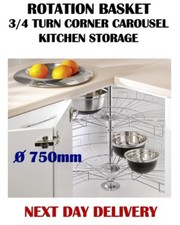3 / 4 CORNER CAROUSEL KITCHEN TURN ROTATION BASKET  ∅ 750mm STORAGE SOLUTION 