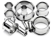 Stainless Steel Tunnel Plugs  Ear Eyelet Double Flare Black Silver Hand Polished