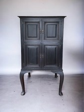 Vintage Solid Mahogany Lift Top Black Painted Music Stereo Cupboard Cabinet
