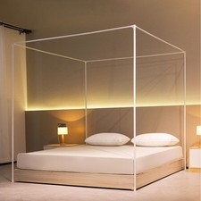 White Bed Canopy Frame W100 x L200 x H200 cm Canopy Bed Frame Single Four Poste