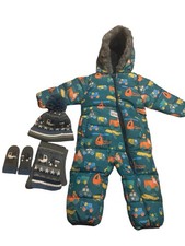 Next Boys Green Vehicle Print Snow Suit / All In One Coat. Age 1.5-2years