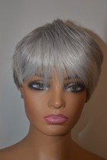 Creamily womens short white silver grey wig