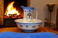 Antique Victorian N.H.P. Floral Wash Basin & Pitcher Set Made in England 16Basin