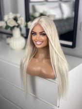 Iced White Platinum Light Blonde Lace Front 20” 26” 100% Human Long Hair Wig