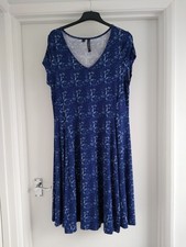 Dark Blue Mix Short Sleeve Fit & Flare Pull On V-Neck Dress - UK Size M