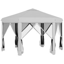 Outsunny 3.2m Pop Up Gazebo Hexagonal Canopy Tent Outdoor w/Sidewalls Light Grey