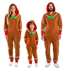 Kid/Adult Gingerbread Man Costume Cosplay Christmas Party Hood Jumpsuit XmasGift