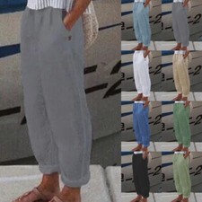 Womens Cotton Linen Elastic