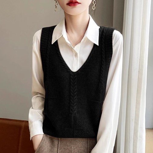 Lady cable knit vest tank - cable, tops