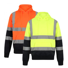 Hi Viz Vis Hoodie High Visibility 2 Tone Pull Over Hooded Work Wear Sweatshirt