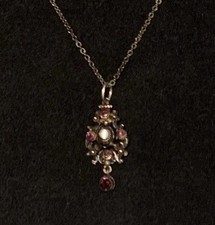 Antique Silver Stone Set Pendant Necklace (45cm Length) Austro - Hungarian.