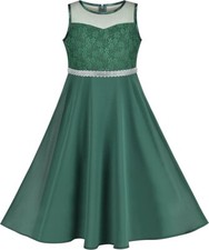 Girls  Green Dress Rhinestone Chiffon Bridesmaid Dance Ball Gown Age 12