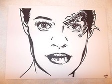 A4 Black Ink Marker Pen Sketch Drawing Jeri Ryan as Seven of Nine Star Trek B