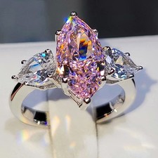 925 Sterling Silver Oval Pink Zircon and Bezel Set Two Stone Ring Jewellery Gift