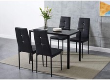 Black Glass Dining Table and 4 Padded Chairs Set Optional Home Kitchen Furniture