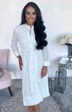 Zara 3090/913 Broderie Anglaise White Belted Midi Shirt Dress Size M UK 10 12