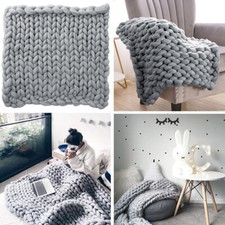 Large Chunky Knitted Blanket Thick Hand Yarn Bulky Woolen Throw Bed Sofa Cover