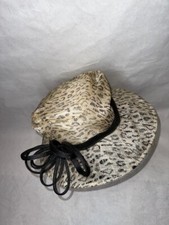 WOMEN'S BEIGE LEOPARD PRINT WITH BLACK BAND TIE  HAT UK ONE SIZE HT004