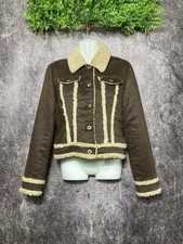 Miss Sixty Faux Sheepskin Suede Vintage Cropped Jacket Women's Size M Brown