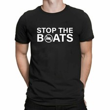Stop The Boats Political Funny Tshirt Anti Illegal Immigration Statement Top Tee