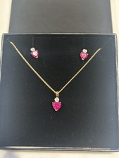 925 Gold Plated Ruby And Diamond Necklace And Earrings Set New