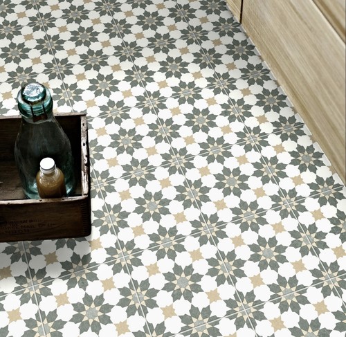 Green moroccan tile effect - green,