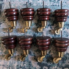 8x Used Wooden Furniture Sofa / Settee / Chair Legs / Feet M8 Castor 165mm High