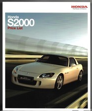 Honda S2000 Specifications 2008 UK Market Foldout Brochure Roadster GT