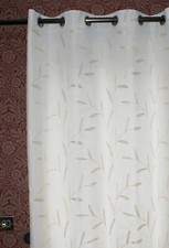 Embroidered Lined Voile Curtains - Leaf Design - Cream