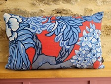 Thibaut Honshu Bright Royal Red Linen & Blue Velvet Fabric Cushion Cover 