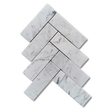 C7RXH Carrara White Venato Marble 2x6 Herringbone Mosaic Floor Tile Honed