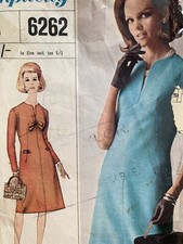 Vtg 60s Simplicity 6262 Sewing Pattern A Line Twiggy Mod Dress 16
