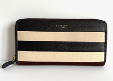 Radley Willow Stripe Navy Blue Large Leather Purse - New