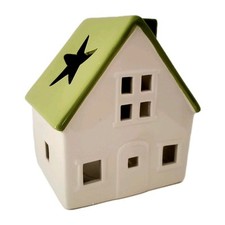 Ceramic House Tealight Holder Ornament Modern Cottage Star Green Roof  Preloved