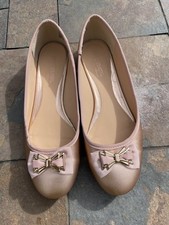 ladies Ballerina pumps Size 7 UK Head Over Heels By Dune Gold haze Bow trim 