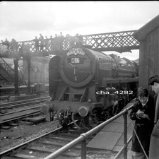 ORIGINAL LARGER RAILWAY TRAIN NEGATIVE. Britannia class steam loco. Crewe. 1950s