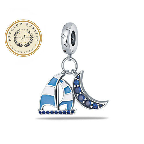 Sailing boat and moon charm - moon,