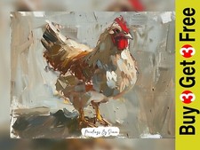 Farmhouse Fowl: Rustic Chicken Impasto – 5"x7" Print on Matte Paper