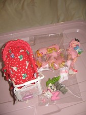 barbie dolls red pram with