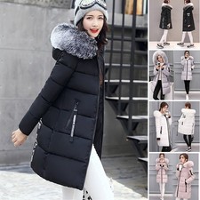 Winter Women Fur Hooded Parka Jackets Chunky Puffer Coat Ladies Warm Outerwear