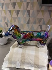 Rainbow Sequin Dachshund   Dog 20" Plush - Multi to Silver Asda