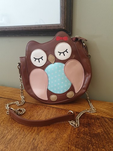 Owl handbag brown pink - brown,, white
