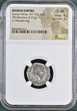 Roman Empire - Lucius Verus - AD 161-169 - Silver Denarius - NGC Ch XF - RIC:590
